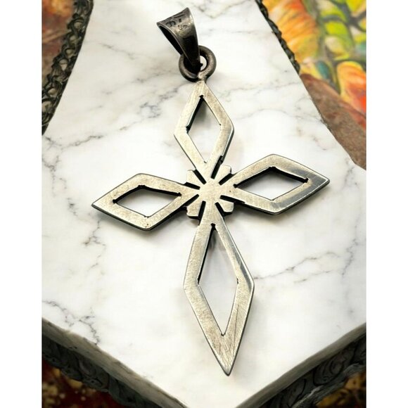 Sterling Silver Openwork Cross Pendant 925 Mexico 110 Religious Faith - Picture 1 of 7